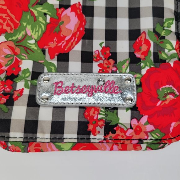 Betseyville Crossbody Bag Purse Black White Red Flowers - Picture 2 of 8